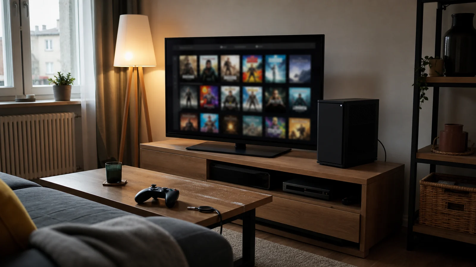 SteamOS na herním PC připojeném k televizi v běžném obývacím pokoji